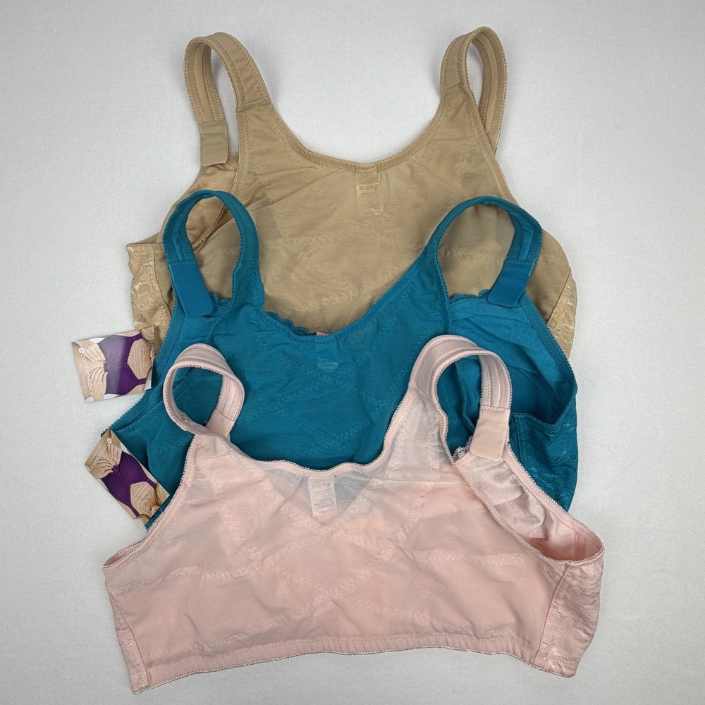 Comfort Choice Posture Support Bra Lot of 3 Lace Front Hook 44D Pink Teal Beige